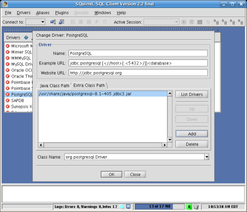 Squirrel SQL add jar file containing JDBC driver