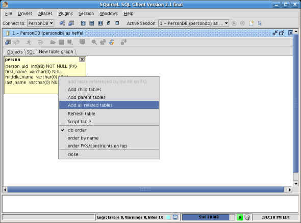 squirrel sql add related tables