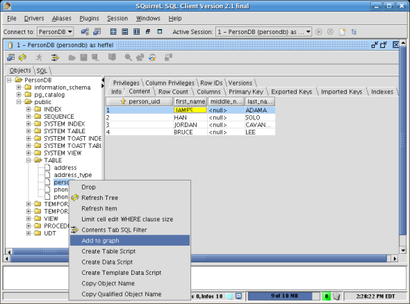 squirrel sql add to graph