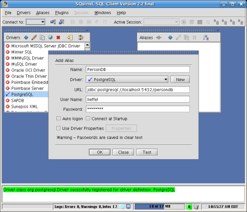 Squirrel SQL enter database alias information