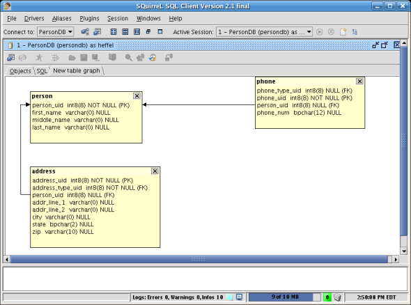 squirrel sql added related tables